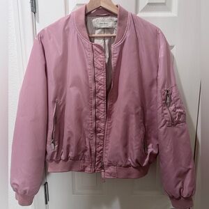 ZARA BASIC Mauve Pink Satin MA-1 Bomber Jacket Zip Utility Pocket M